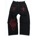 Men's Skeleton Embroidery Jeans, Casual Street Style Loose Fit Jeans, Halloween Gift