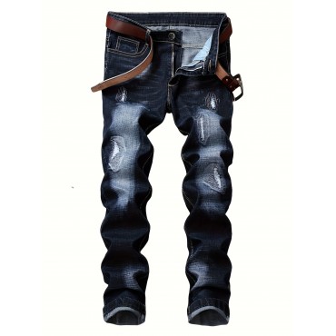 Men's Trendy Ripped Jeans Distressed Punk Men's Denim Pants Slim Streetwear Hiphop Jeans