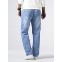 Loose Fit Straight Leg Jeans, Men's Casual Street Style Distressed Denim Pants For All Seasons