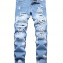 Men's Regular Ripped Jeans, Casual Street Style Distressed Denim Pants