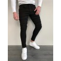 Slim Fit Cotton Jeans, Men's Casual Street Style Solid Color Classic Design Mid Stretch Denim Pants For Spring Summer