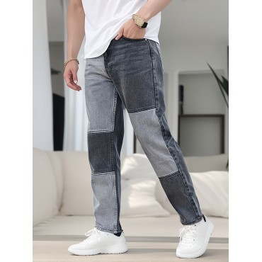 Men's Casual Street Style Slim Patchwork Denim Pants For Spring Summer