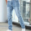 Men's Casual Medium Stretch Jeans, Classic Design Denim Pants