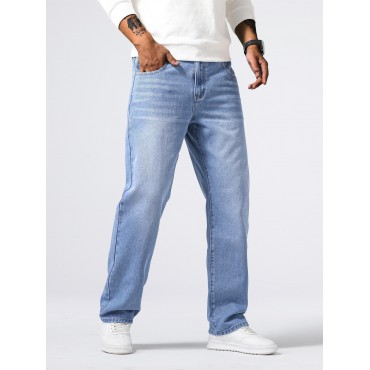 Men's Classic Design Loose Fit Distressed Jeans, Casual Street Style Denim Pants For The Four Seasons