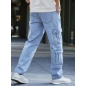 Flap Pocket Loose Fit Jeans, Men's Casual Street Style Denim Pants For All Seasons