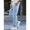 Flap Pocket Loose Fit Jeans, Men's Casual Street Style Denim Pants For All Seasons