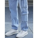 Flap Pocket Loose Fit Jeans, Men's Casual Street Style Denim Pants For All Seasons