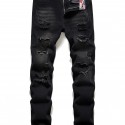 Regular Fit Ripped Jeans, Men's Casual Street Style Distressed Denim Pants For All Seasons