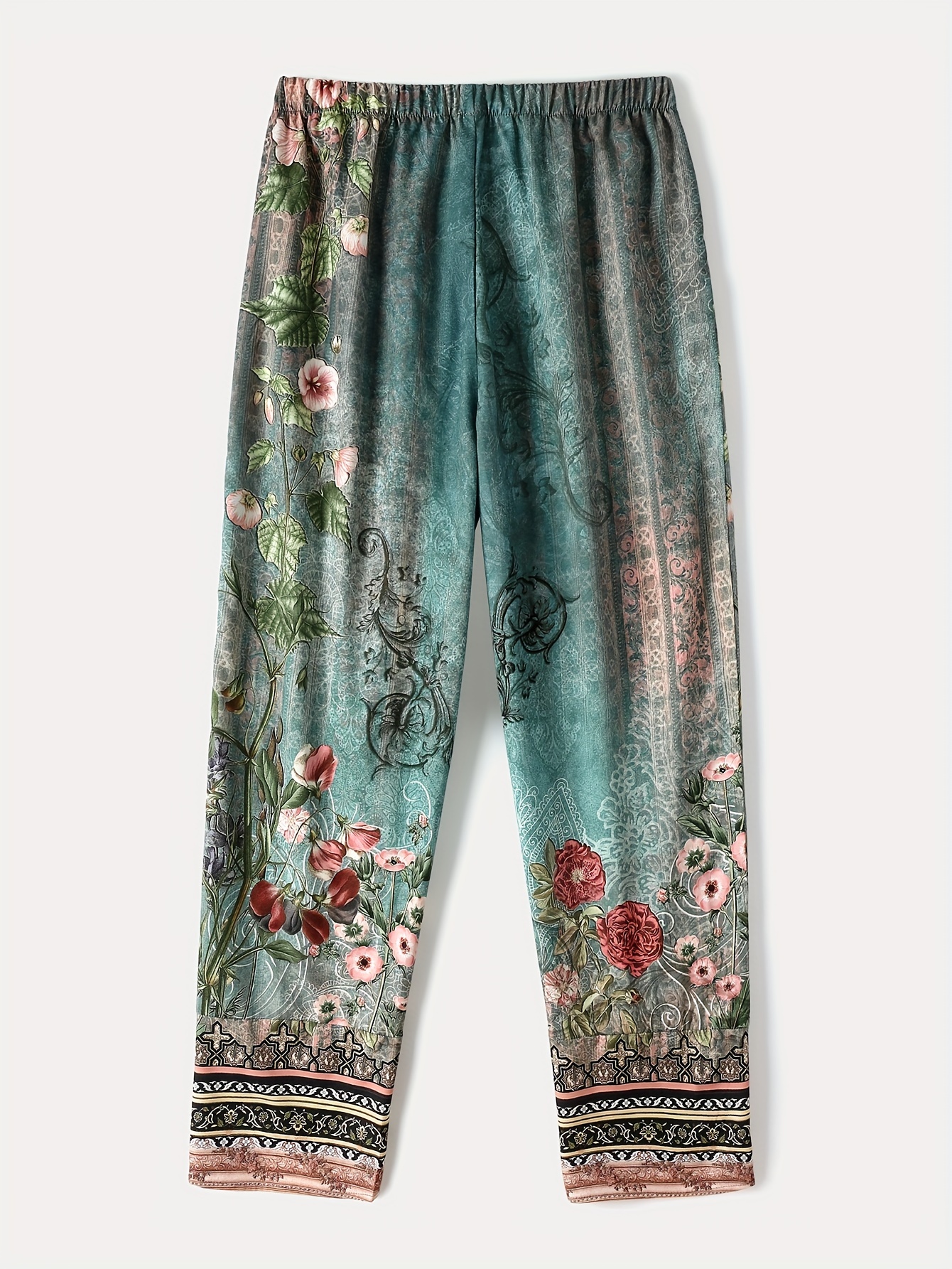 floral print elastic waist pants casual wide leg cropped pants womens clothing details 4