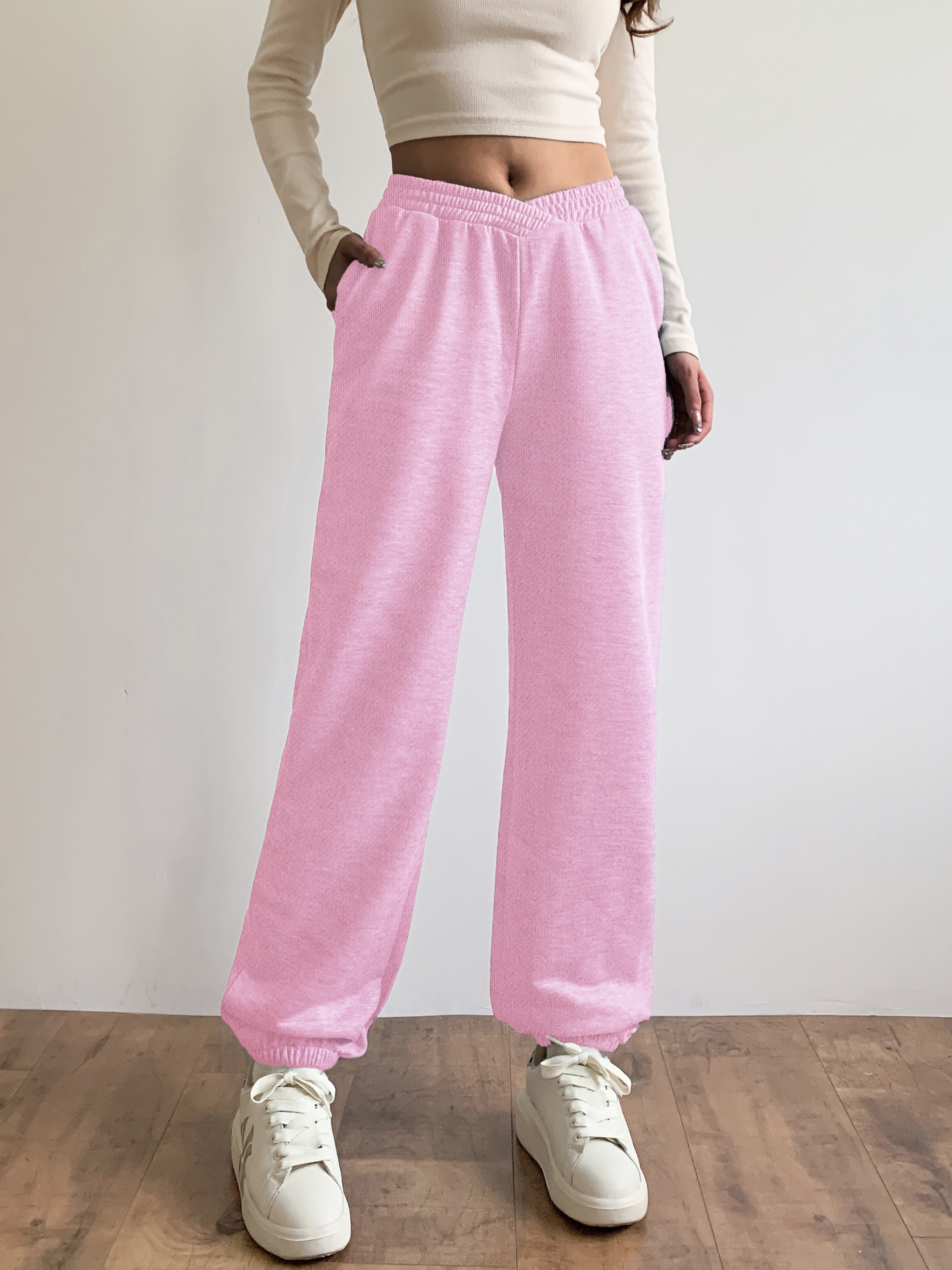 solid loose basic jogger sweatpants versatile comfy pants for fall winter womens clothing details 5