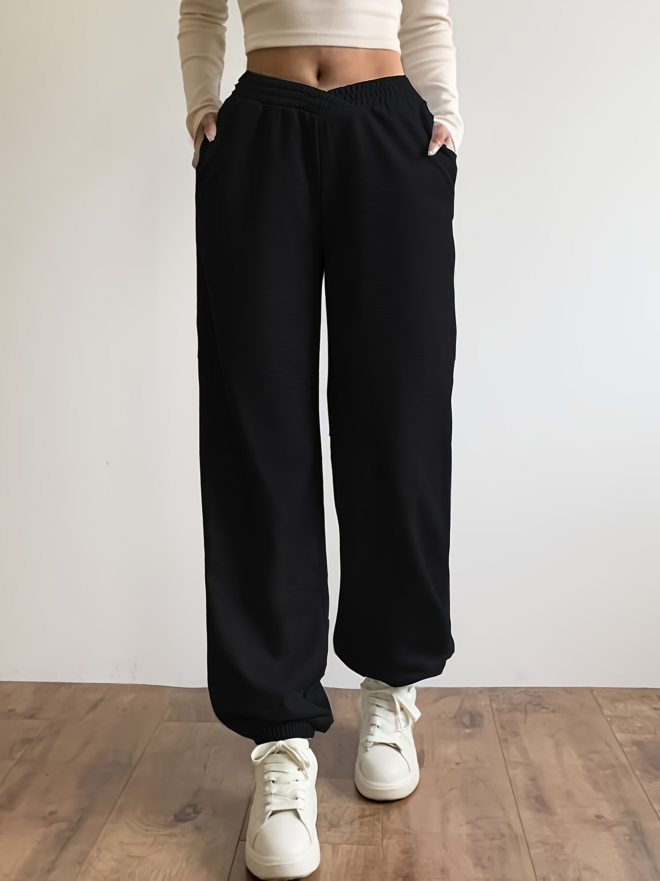 solid loose basic jogger sweatpants versatile comfy pants for fall winter womens clothing details 12