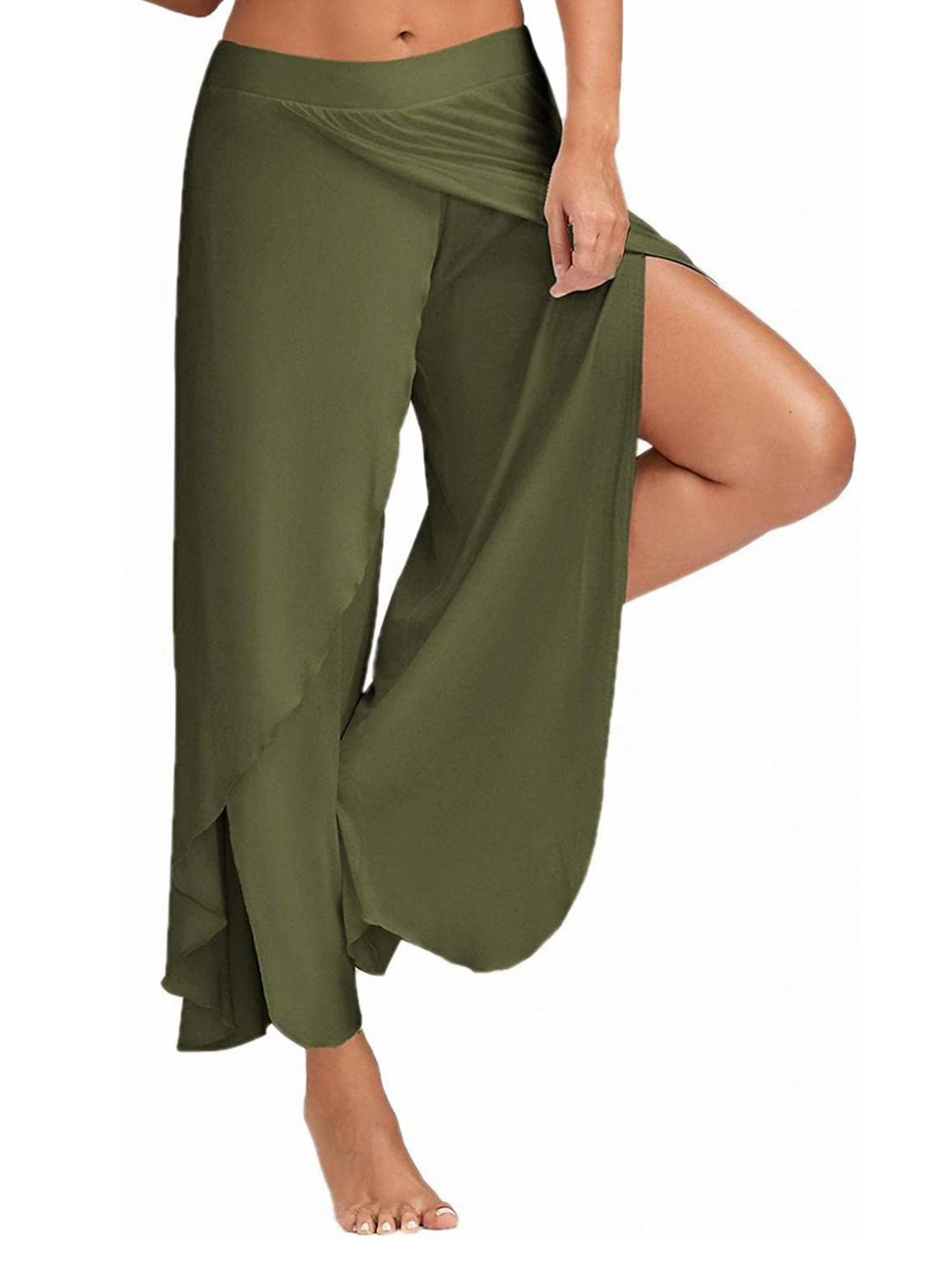 y2k womens pants solid casual high slit flowy layered fashion loose wide leg pants details 6