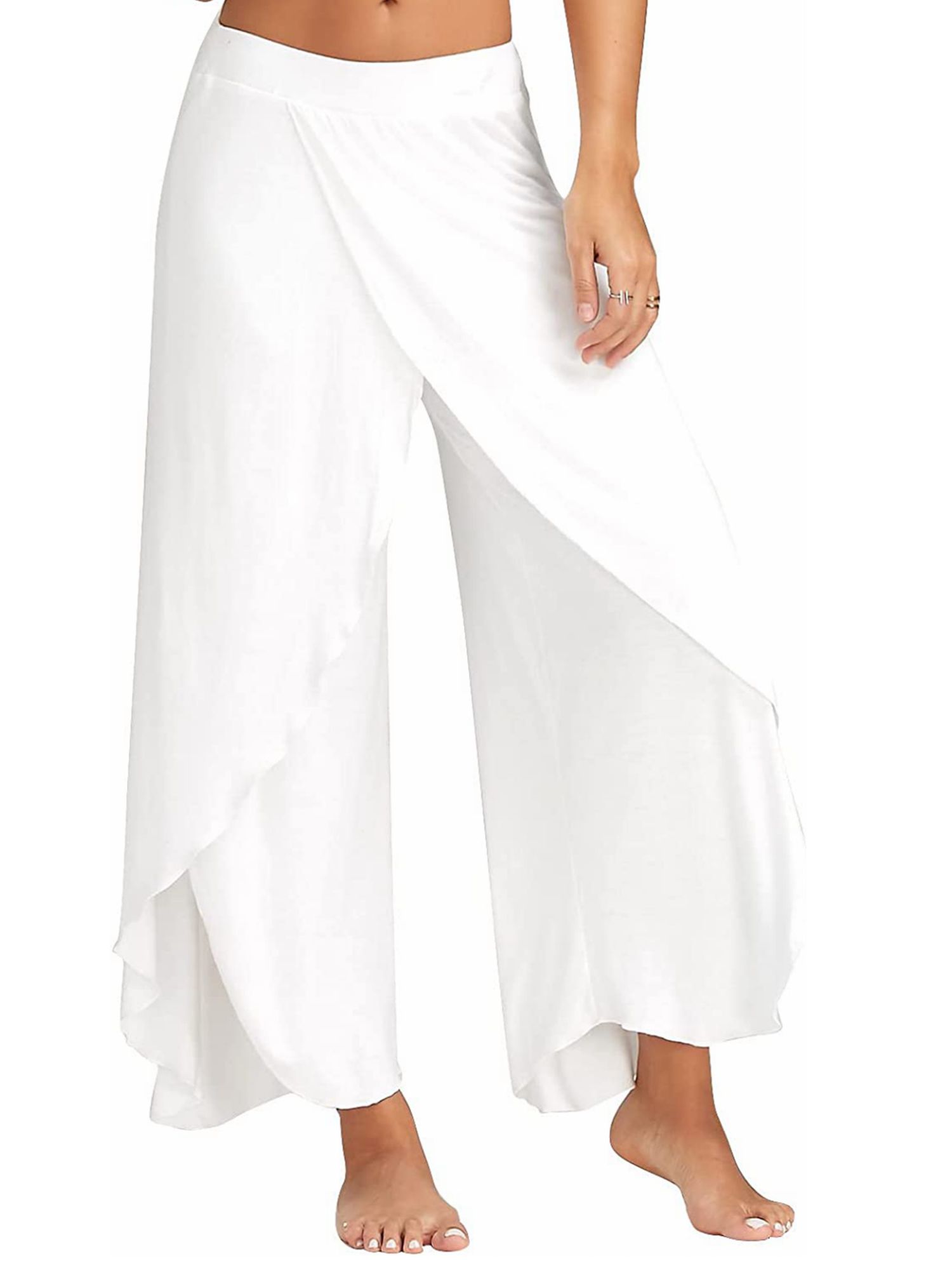 y2k womens pants solid casual high slit flowy layered fashion loose wide leg pants details 20