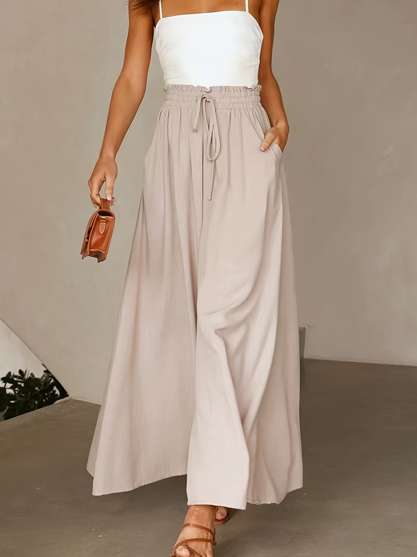 womens wide leg palazzo pants flowy ruffle solid pants womens clothing details 43