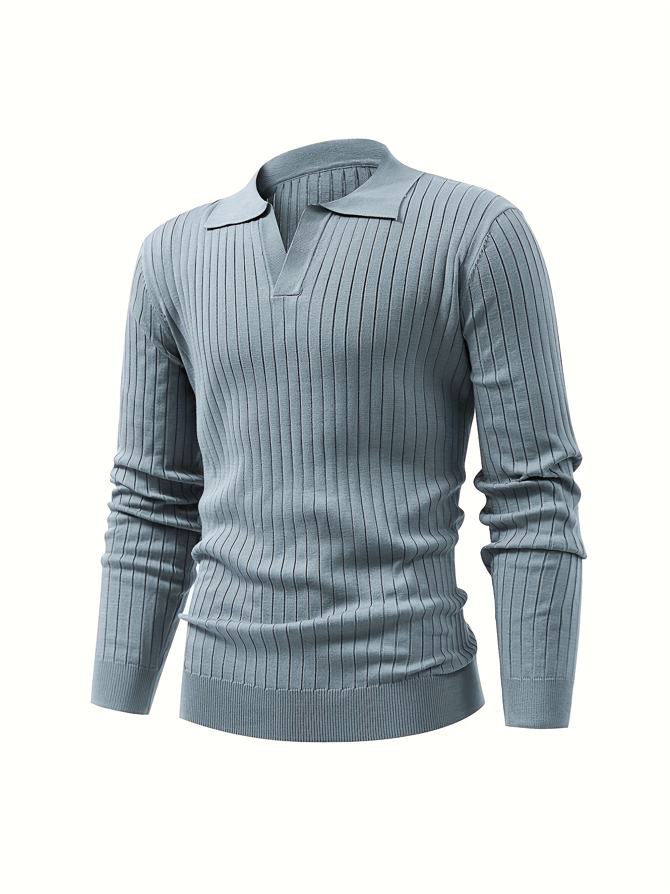 solid chic knit shirt mens casual lapel slightly stretch v neck pullover sweater for autumn winter details 2