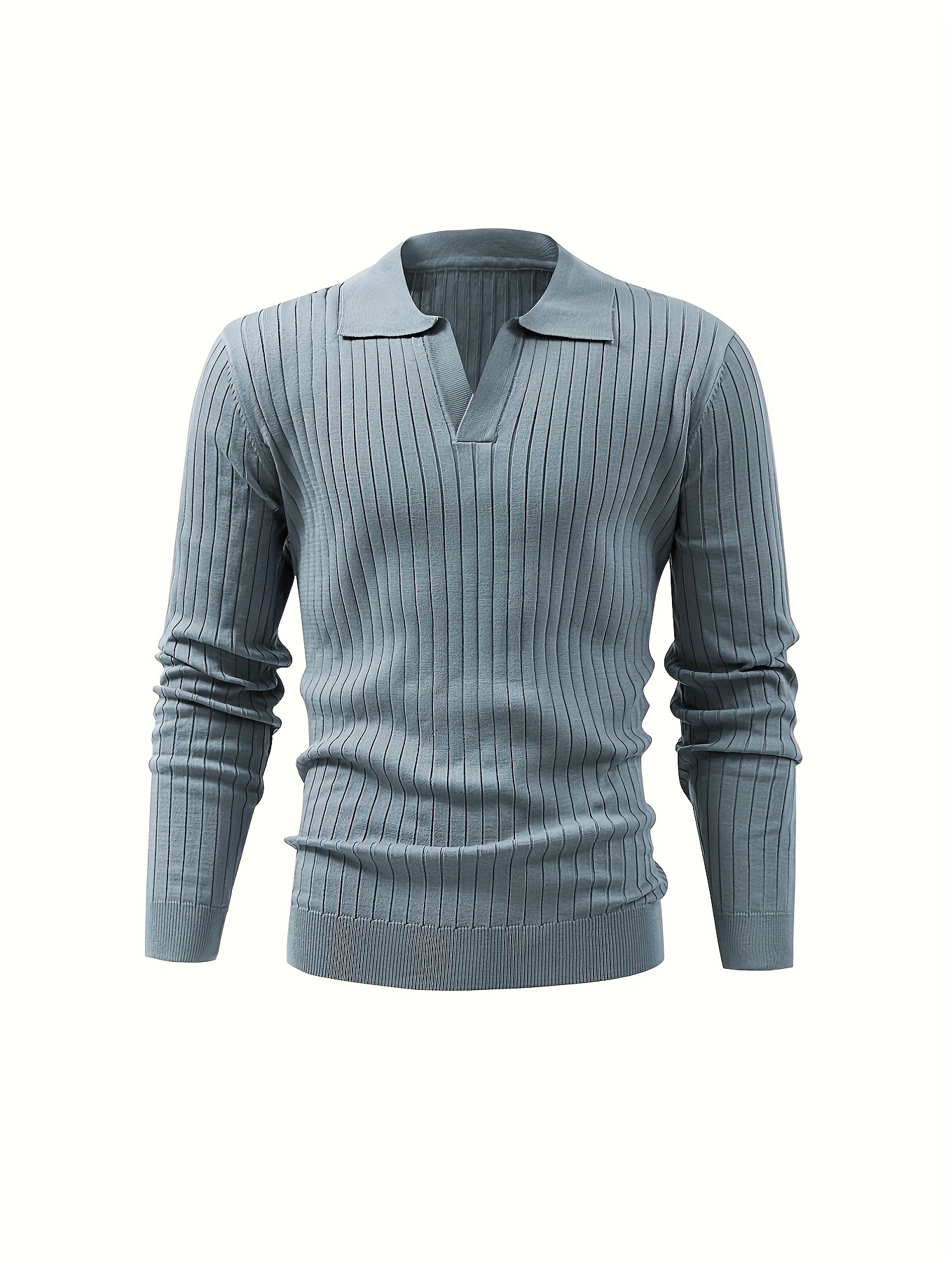 solid chic knit shirt mens casual lapel slightly stretch v neck pullover sweater for autumn winter details 4