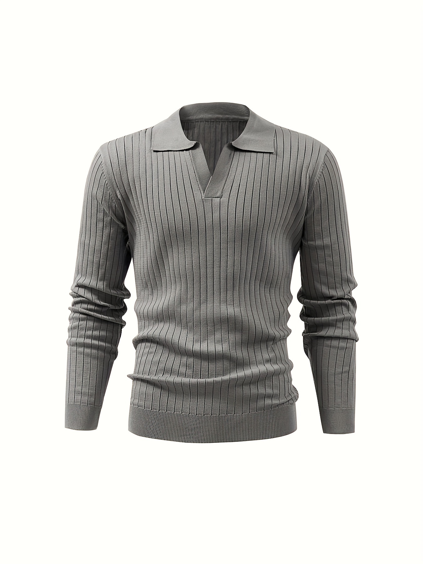 solid chic knit shirt mens casual lapel slightly stretch v neck pullover sweater for autumn winter details 21