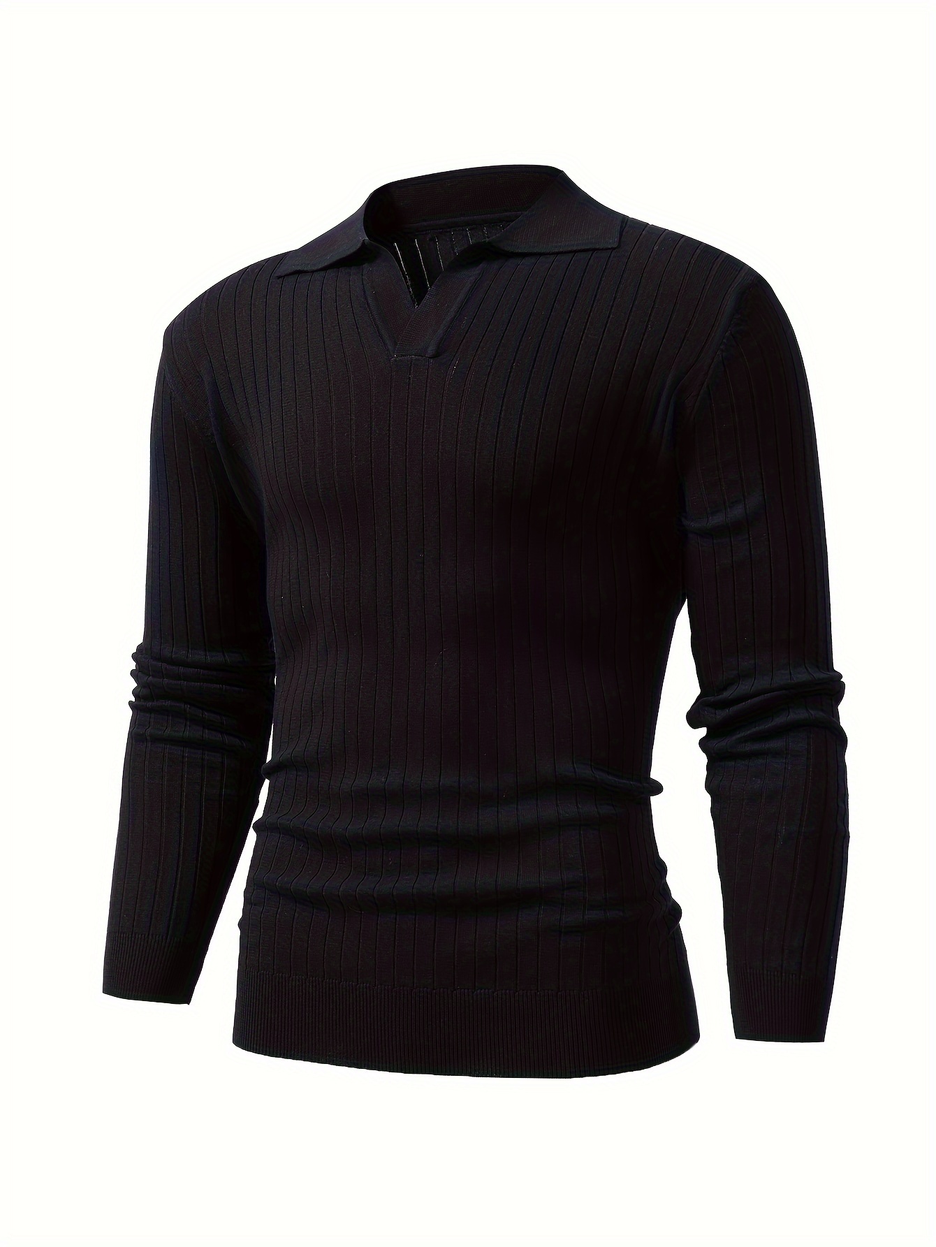 solid chic knit shirt mens casual lapel slightly stretch v neck pullover sweater for autumn winter details 25