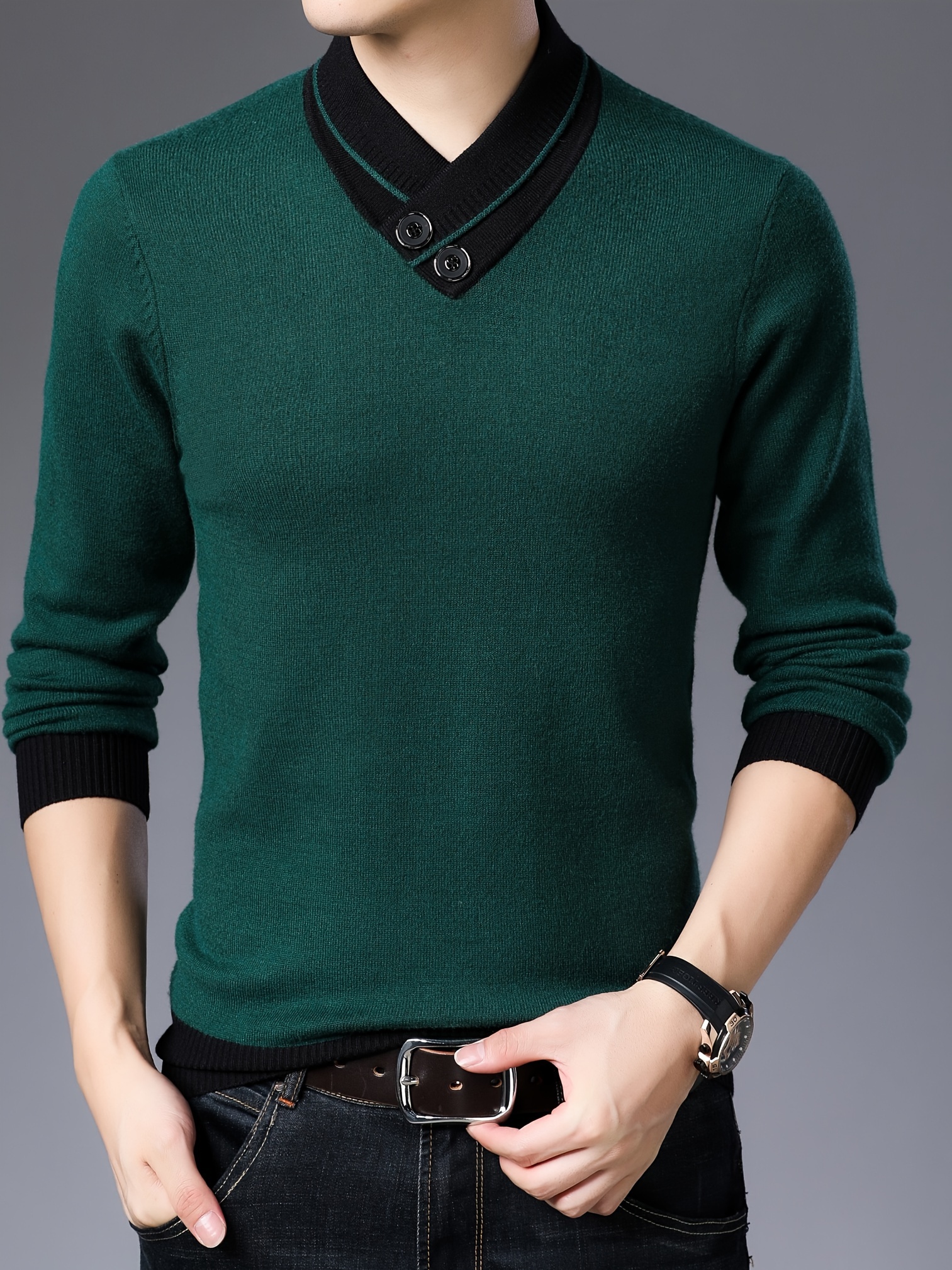 all match knitted slim sweater mens casual warm slightly stretch shawl collar pullover sweater for men fall winter details 5