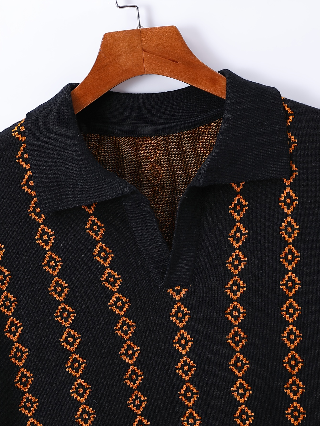 ethnic pattern chic knit shirt mens casual lapel slightly stretch v neck pullover sweater for men winter fall details 23