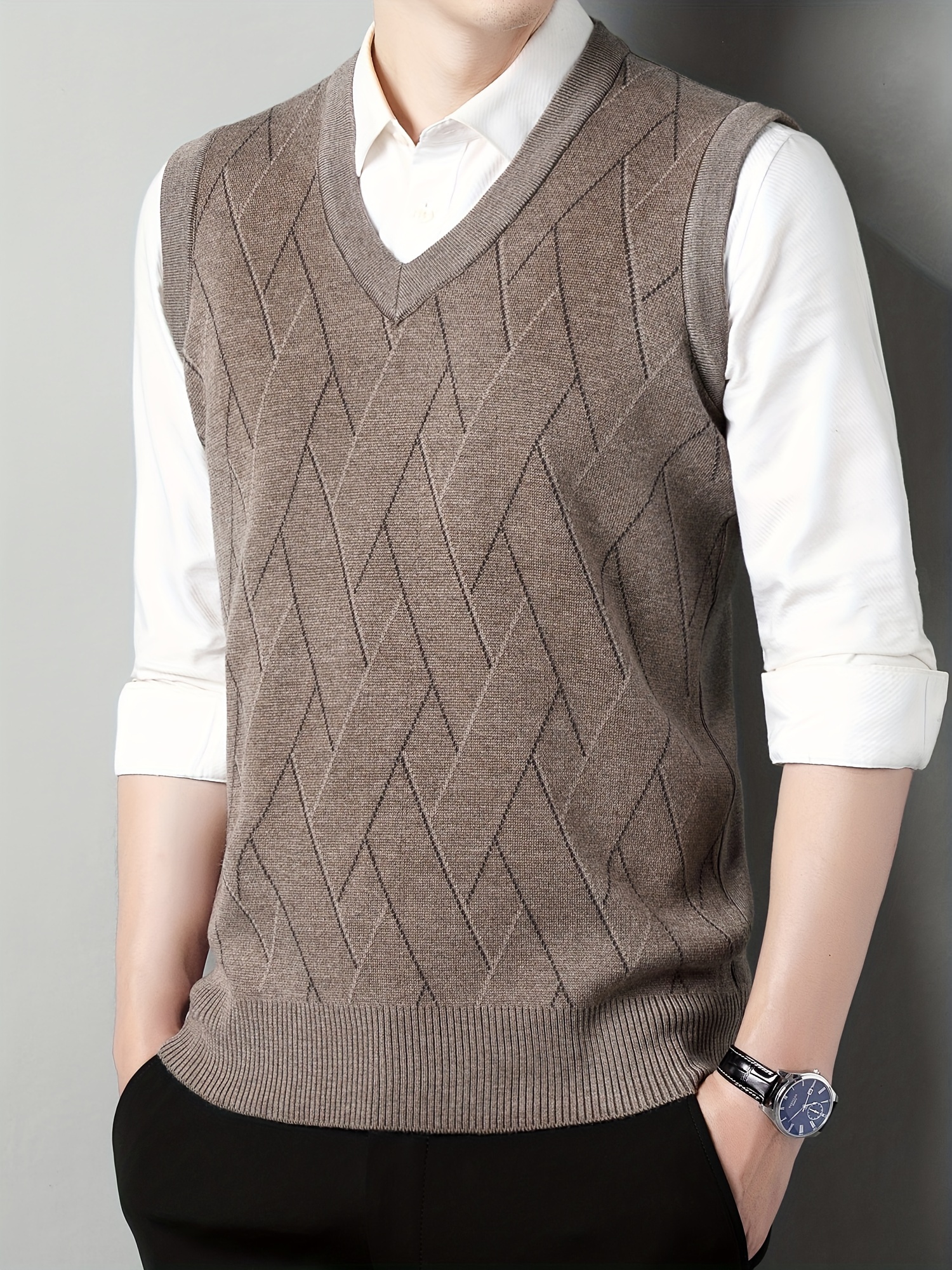 mens v neck cable casual sleeveless knitted sweater vest mens clothing for autumn winter details 11