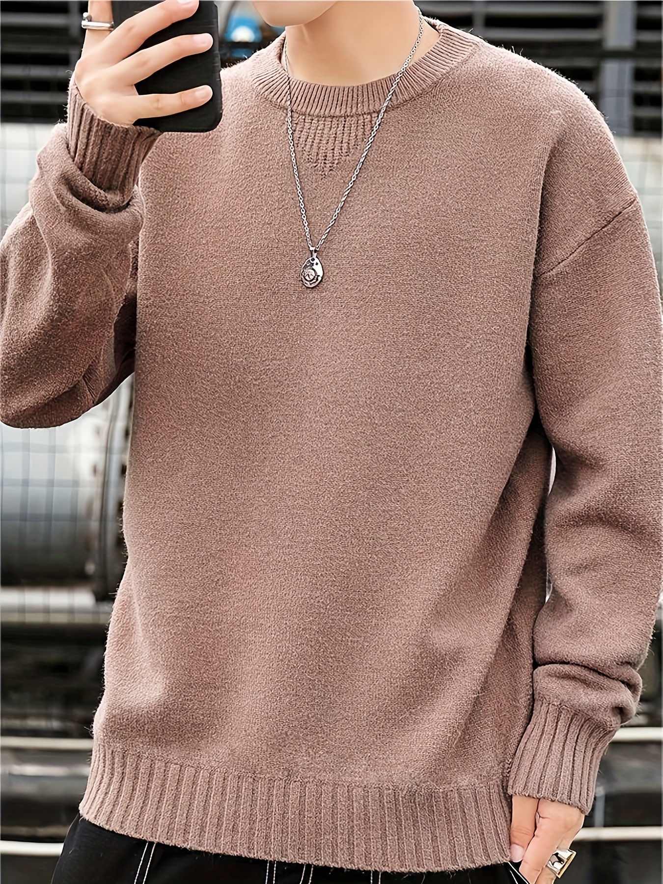 all match knitted sweater mens casual warm slightly stretch crew neck pullover sweater for fall winter details 6