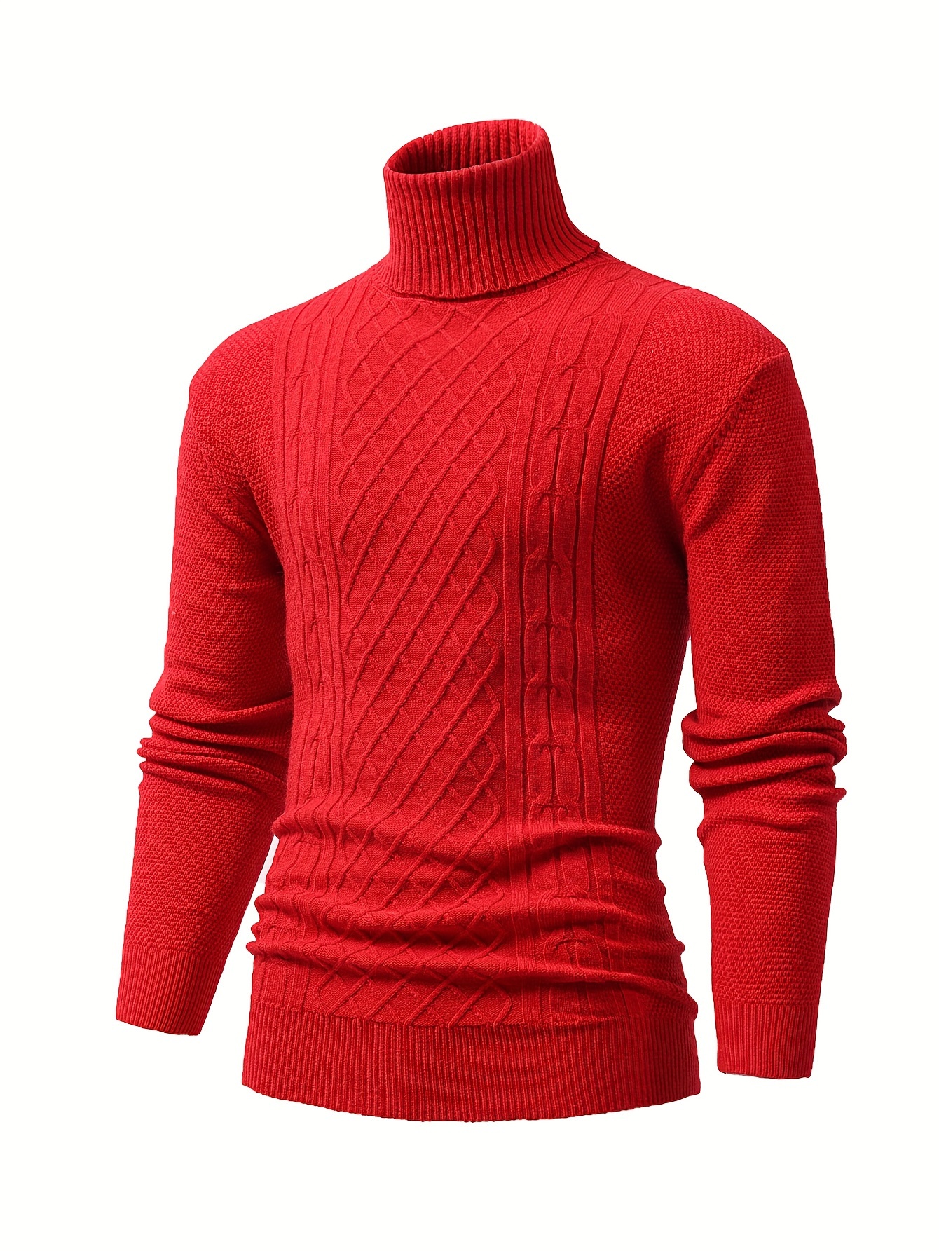 turtle neck knitted cable sweater mens casual warm solid high stretch pullover sweater for fall winter details 28