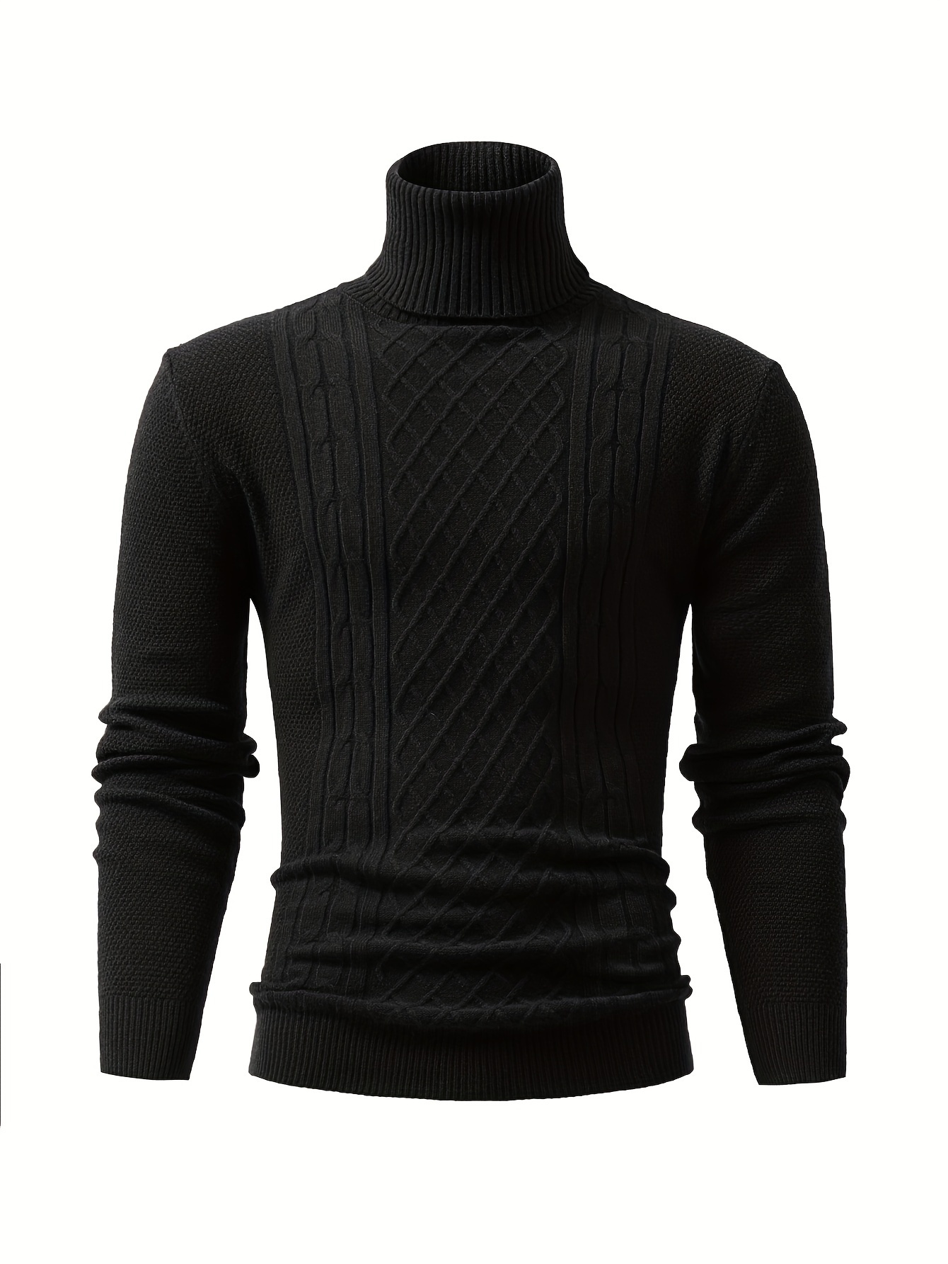 turtle neck knitted cable sweater mens casual warm solid high stretch pullover sweater for fall winter details 37