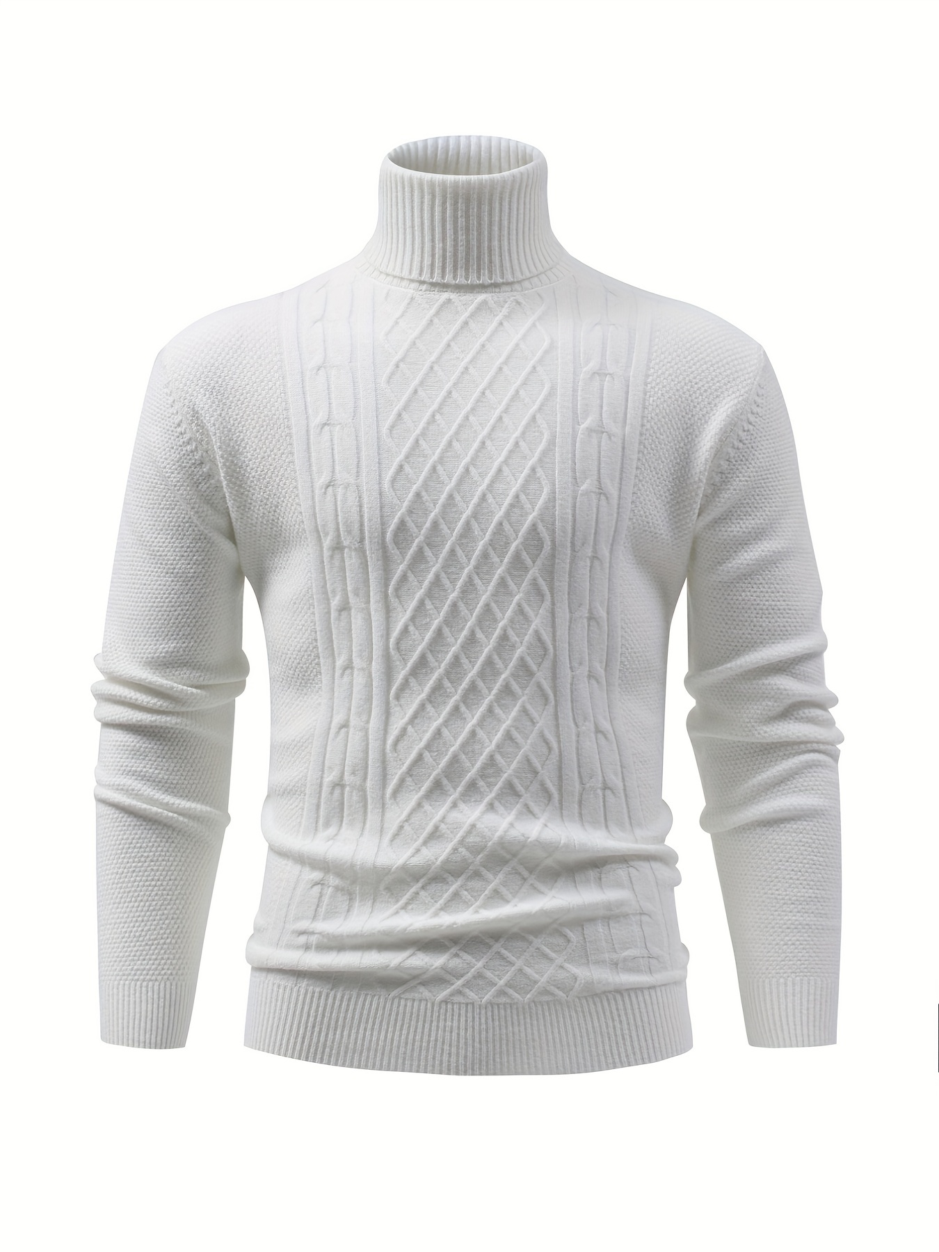 turtle neck knitted cable sweater mens casual warm solid high stretch pullover sweater for fall winter details 43