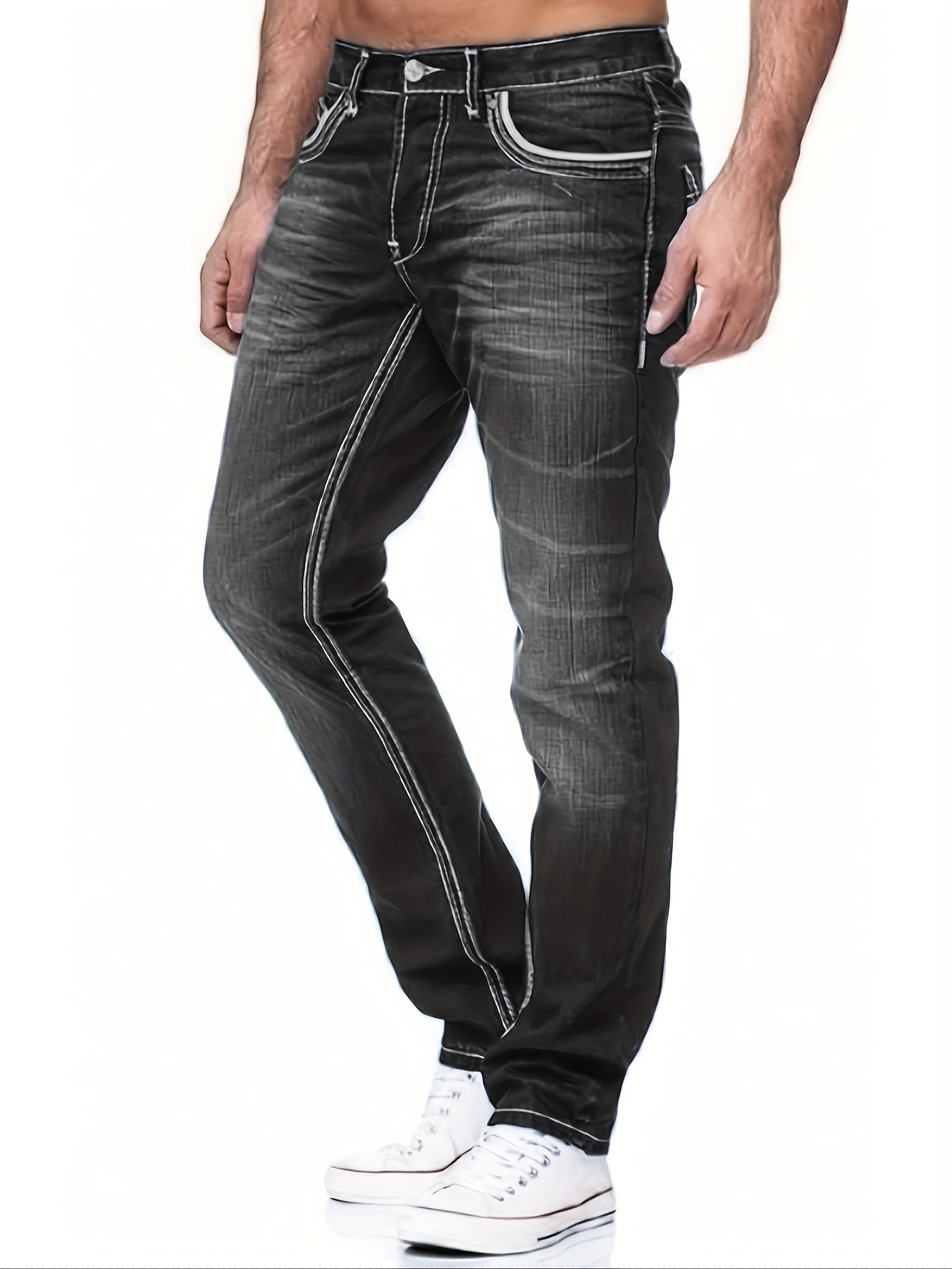 mens comfy street style distressed denim pants with pockets details 7