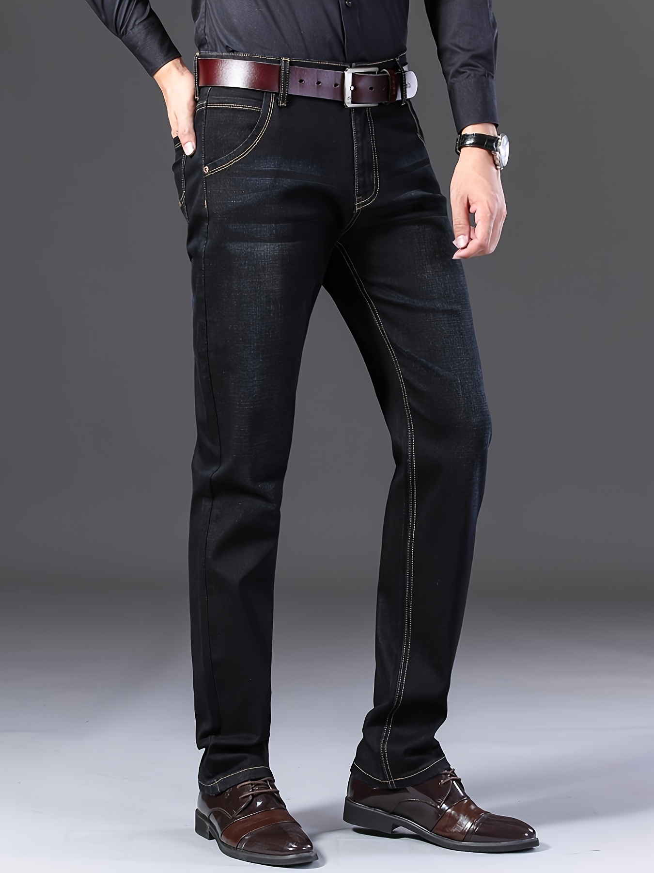 semi formal jeans, mens semi formal jeans chic classic design stretch jeans for business details 1