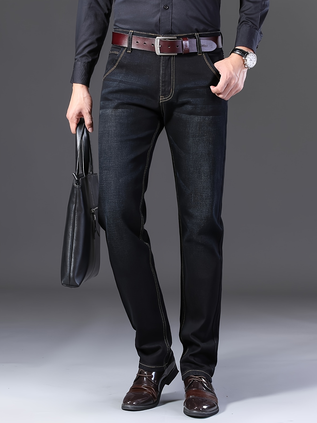 semi formal jeans, mens semi formal jeans chic classic design stretch jeans for business details 3