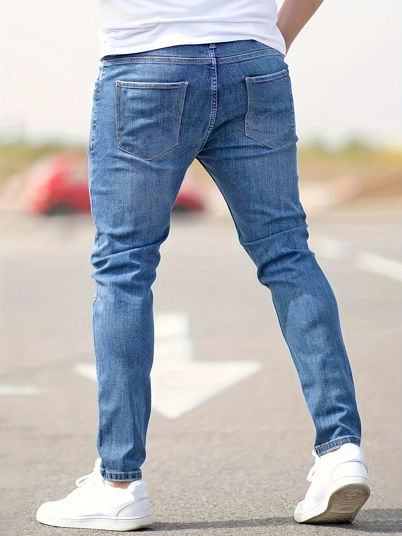 ripped design cotton slim fit jeans mens casual street style leg mid stretch denim pants for spring summer details 1