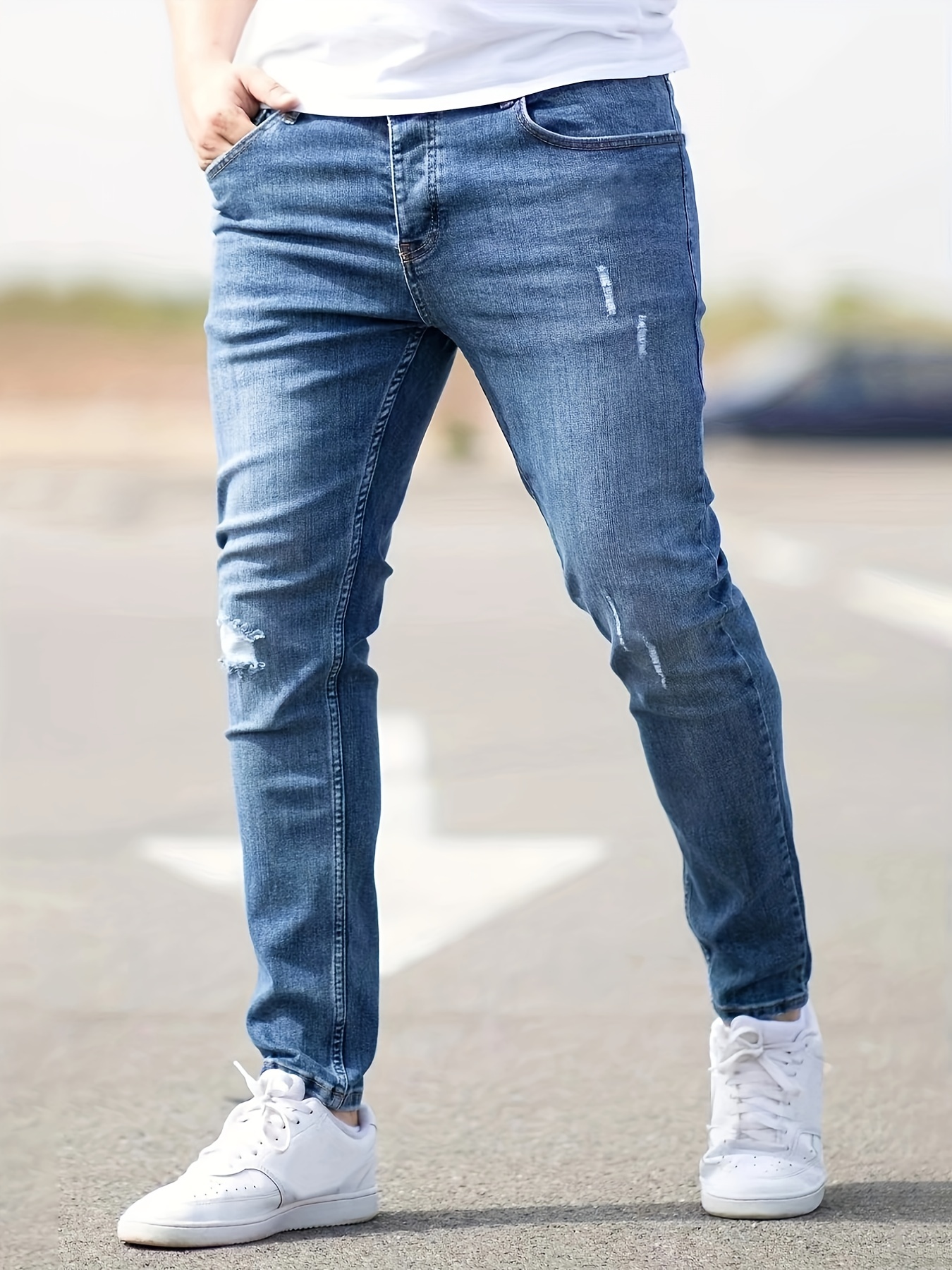 ripped design cotton slim fit jeans mens casual street style leg mid stretch denim pants for spring summer details 15