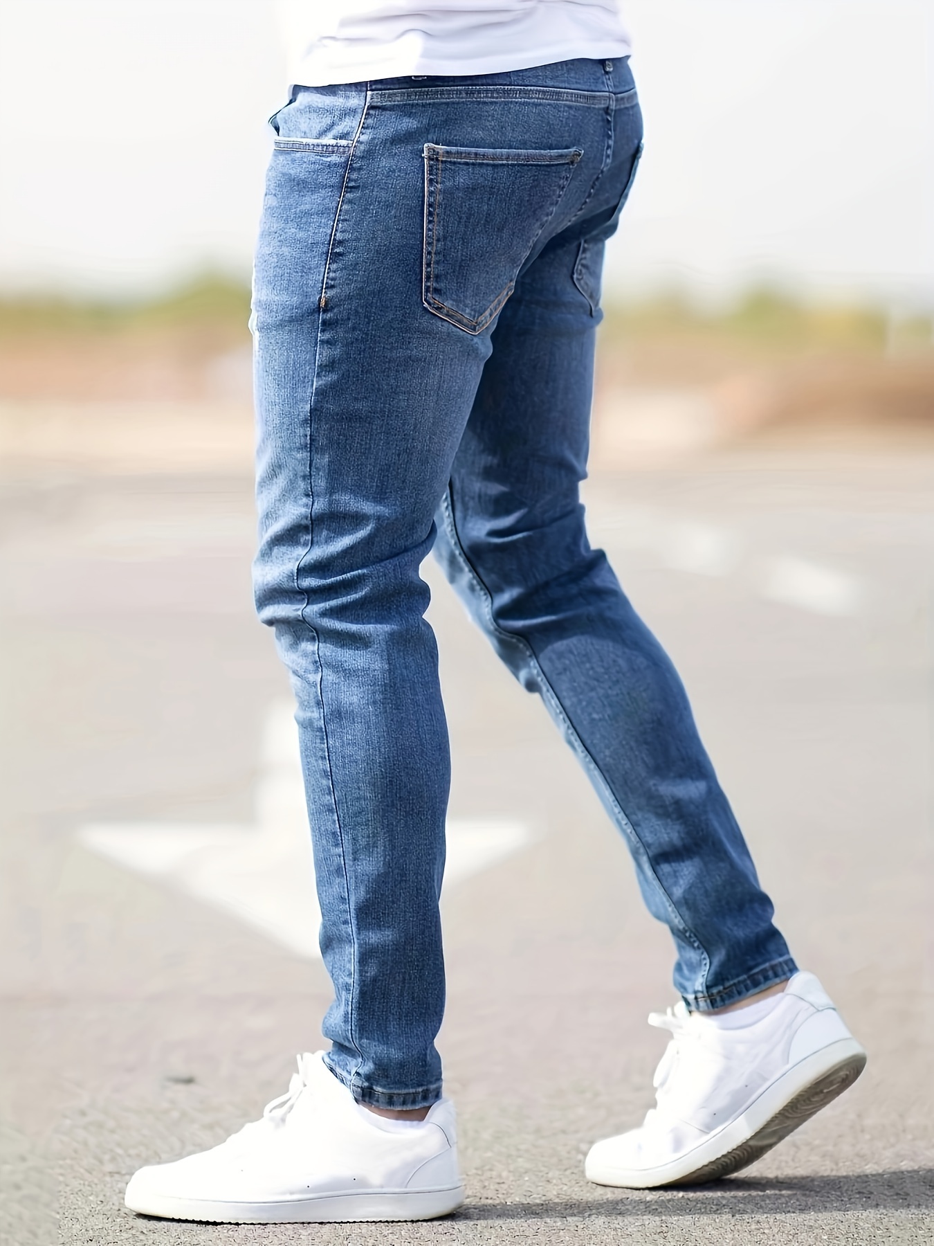 ripped design cotton slim fit jeans mens casual street style leg mid stretch denim pants for spring summer details 18