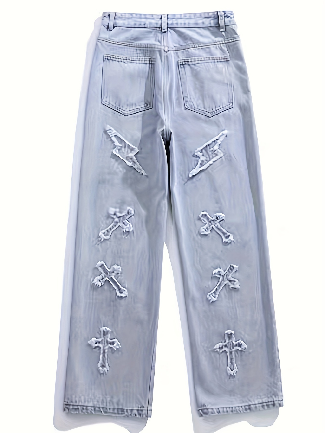 embroidery loose ripped cotton blend jeans mens casual street style distressed denim pants for spring summer details 1