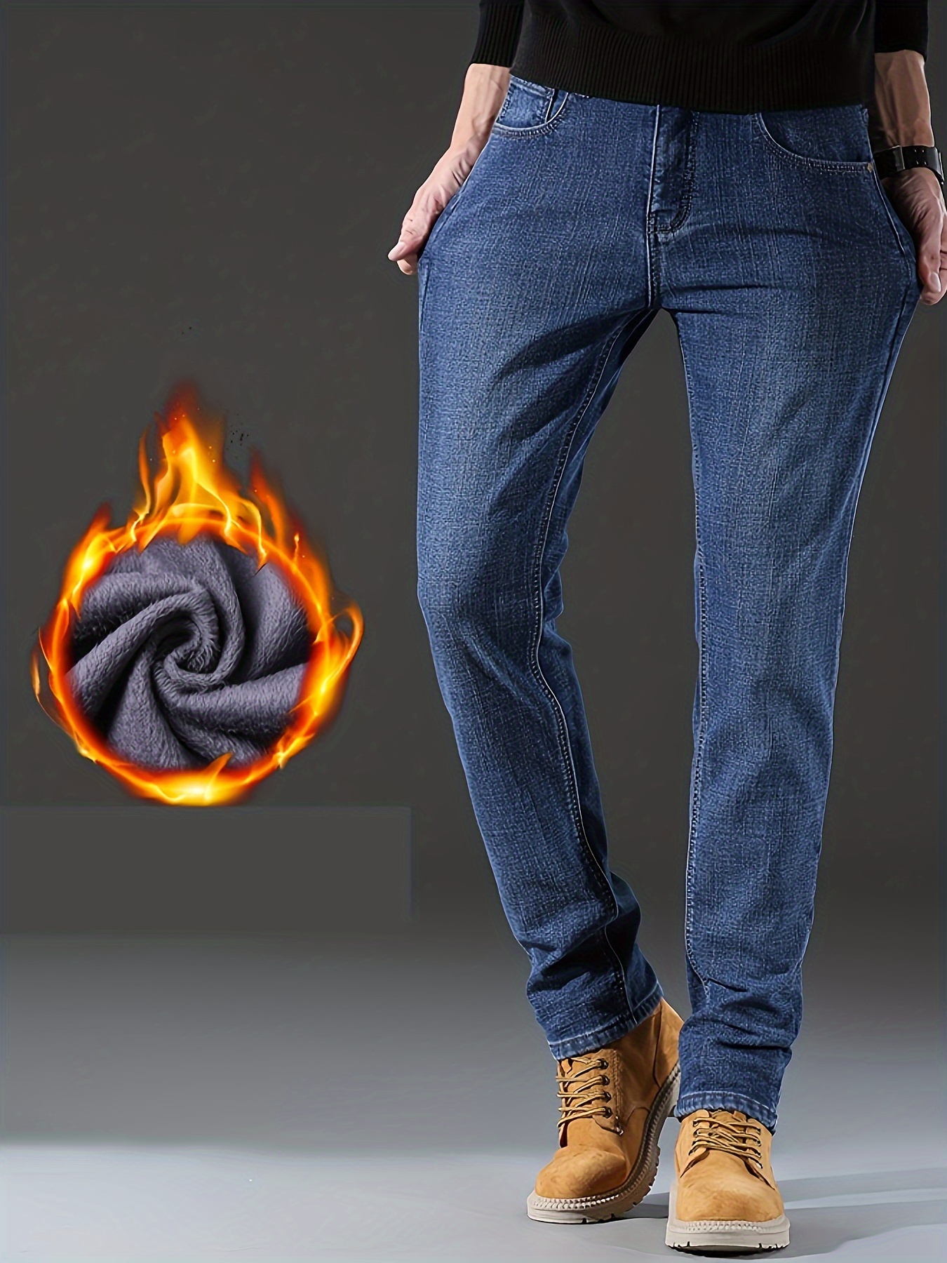 mens trendy plush lined jeans mens denim pants streetwear classic jeans for winter fall details 4