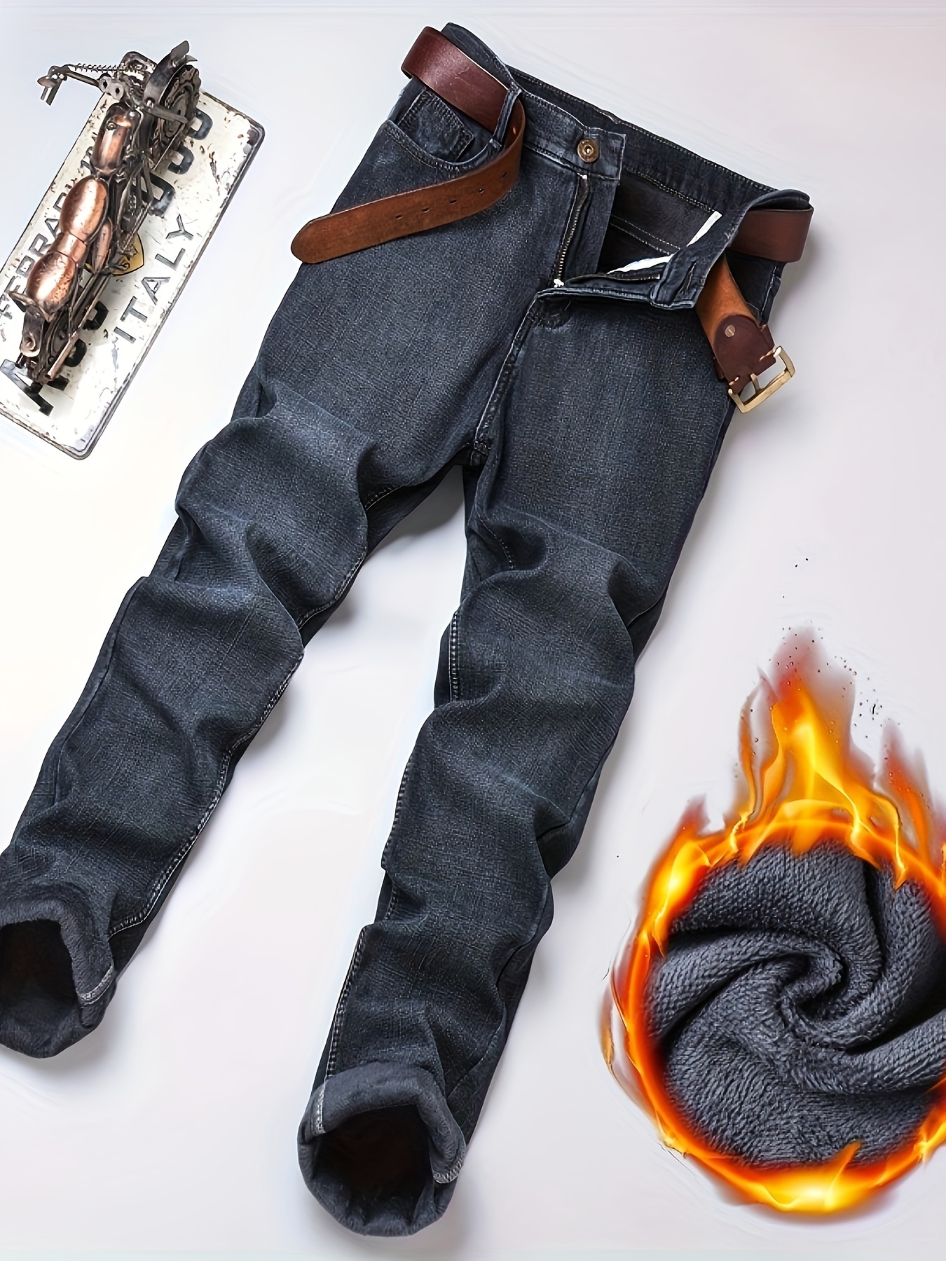 mens trendy plush lined jeans mens denim pants streetwear classic jeans for winter fall details 9