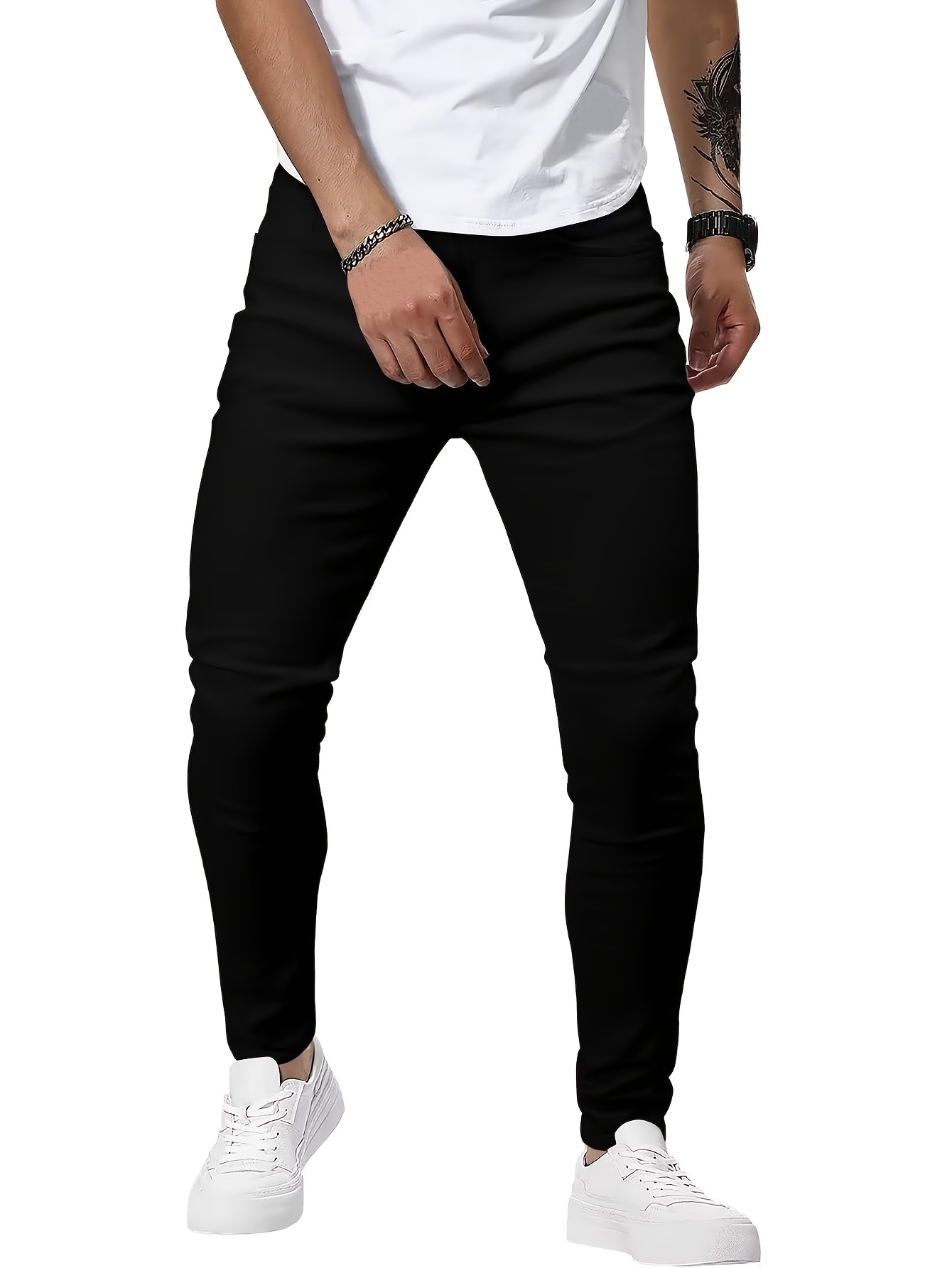 mens casual skinny medium stretch jeans chic street style denim pants details 16