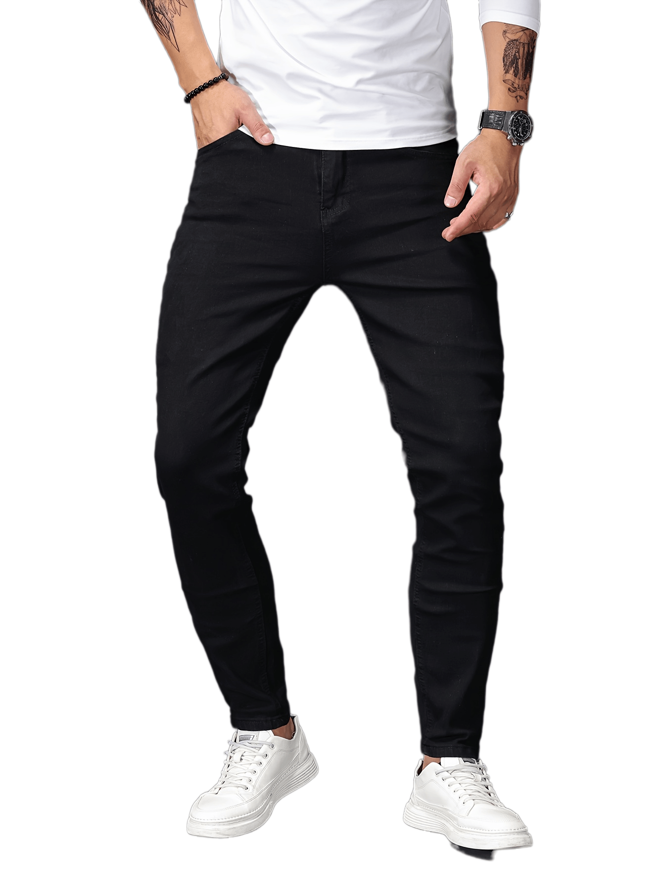 mens casual skinny medium stretch jeans chic street style denim pants details 17