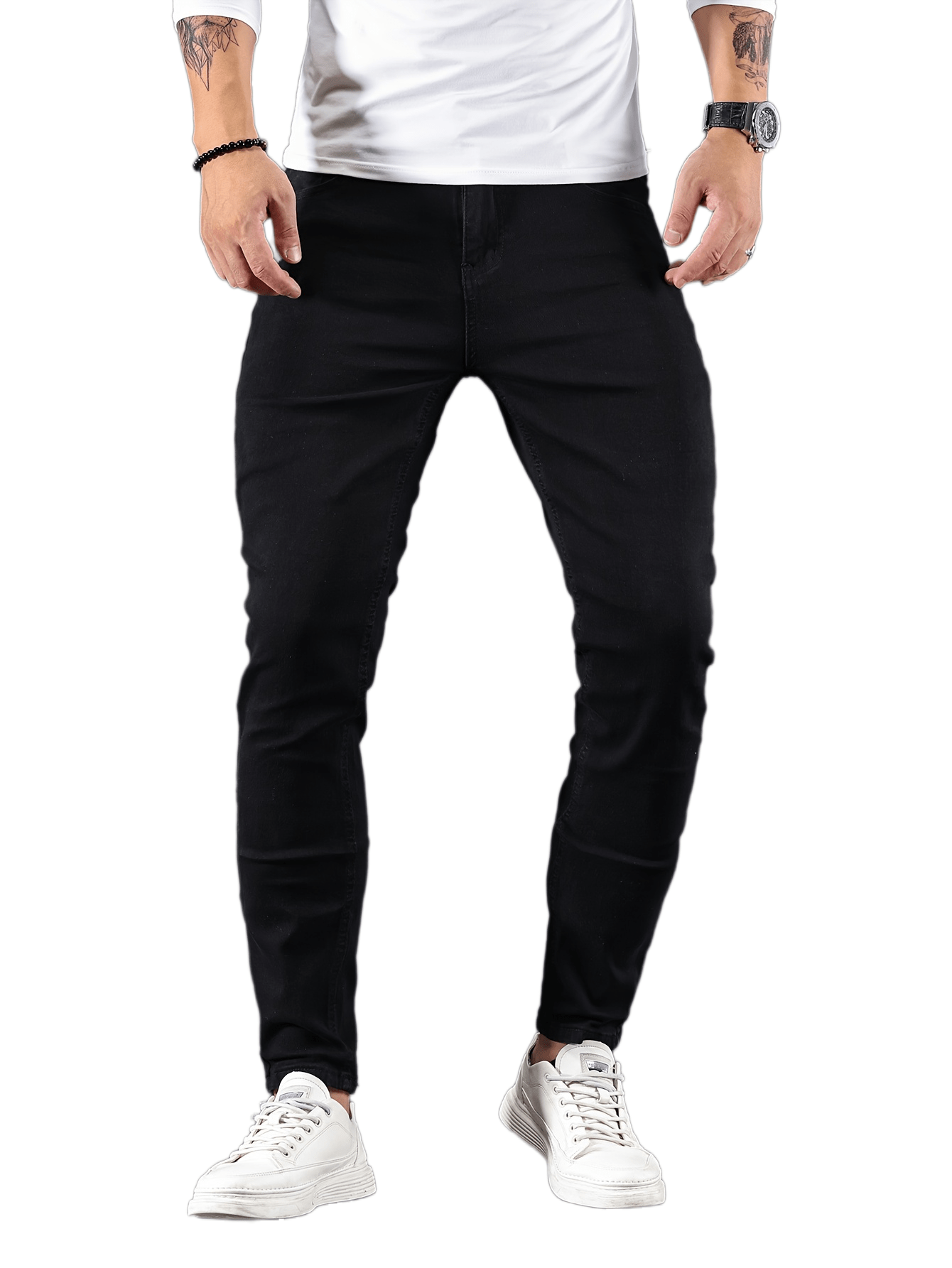 mens casual skinny medium stretch jeans chic street style denim pants details 18