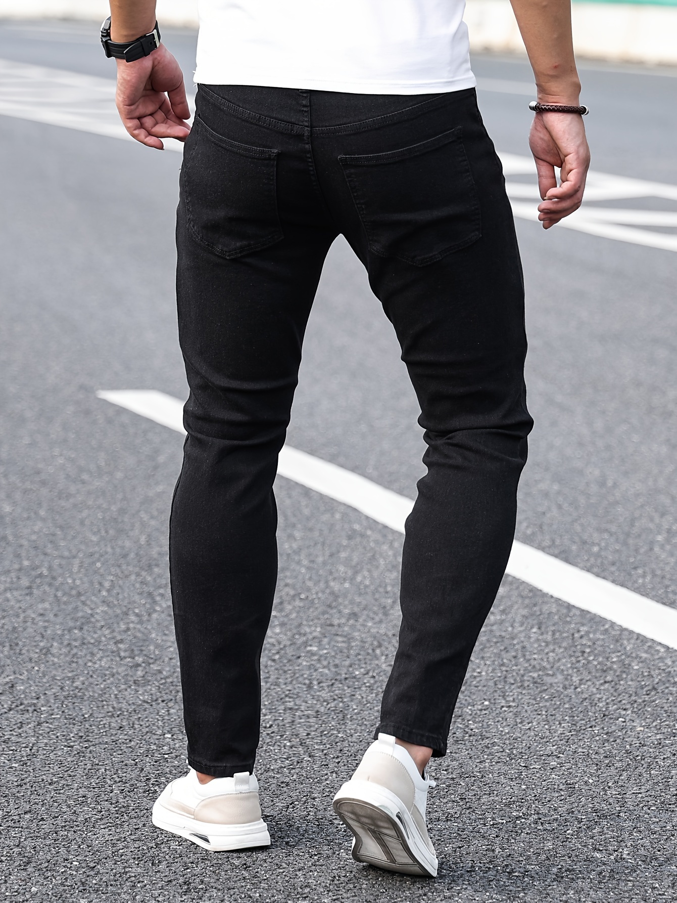 mens casual light blue ripped denim jeans details 1