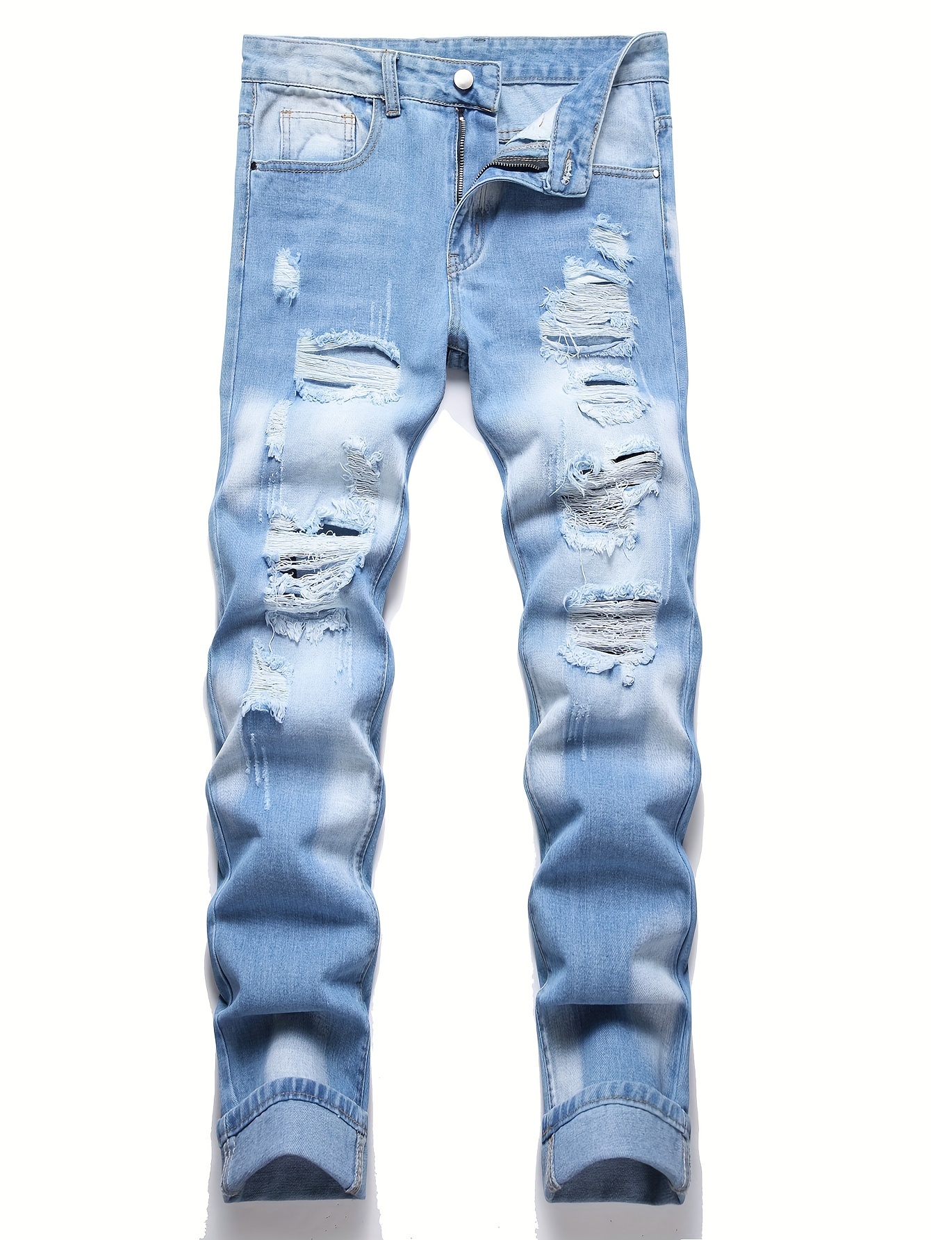 mens regular ripped jeans casual street style distressed denim pants details 16