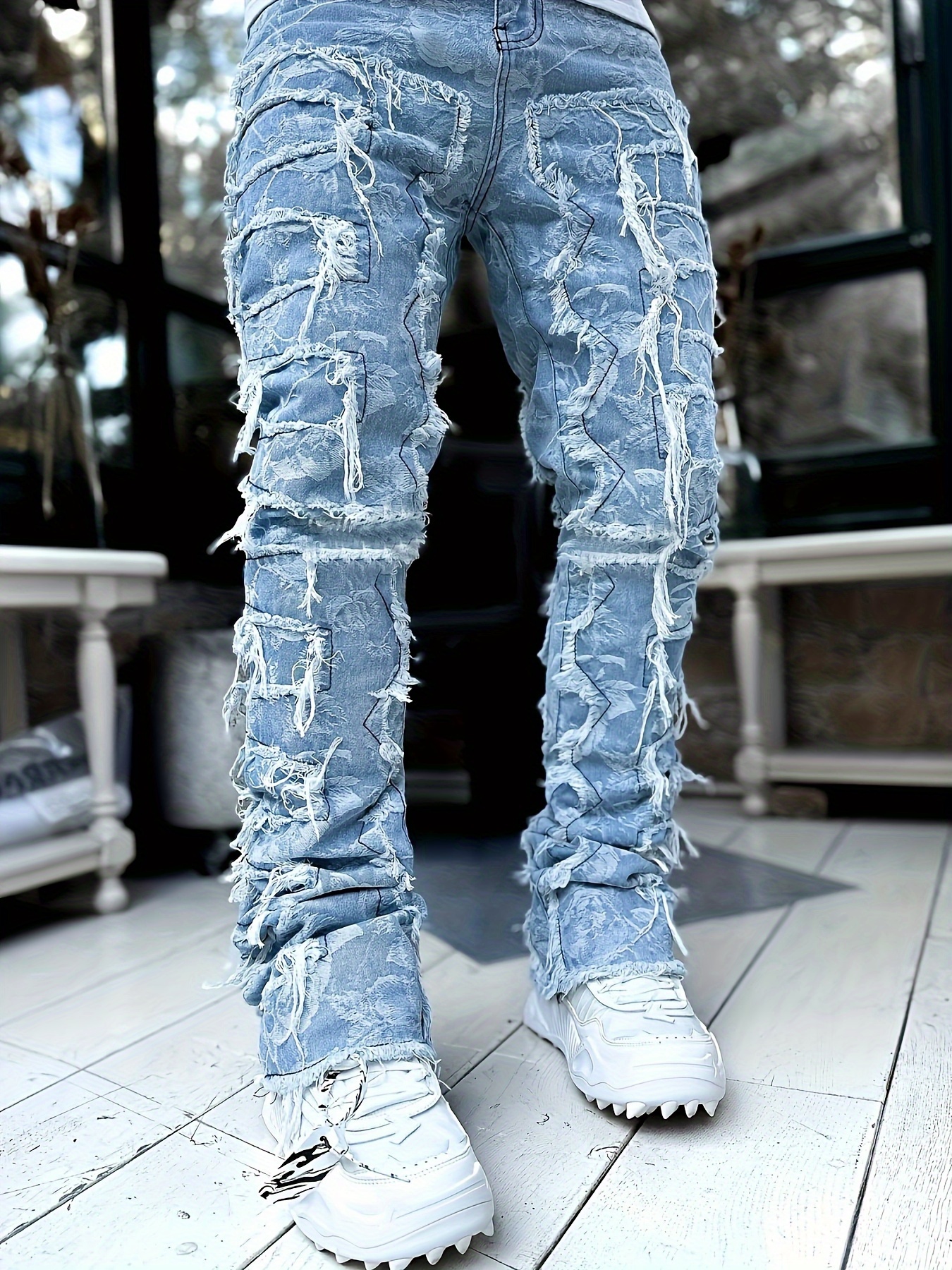 mens y2k raw trim straight leg jeans casual street style jeans details 6