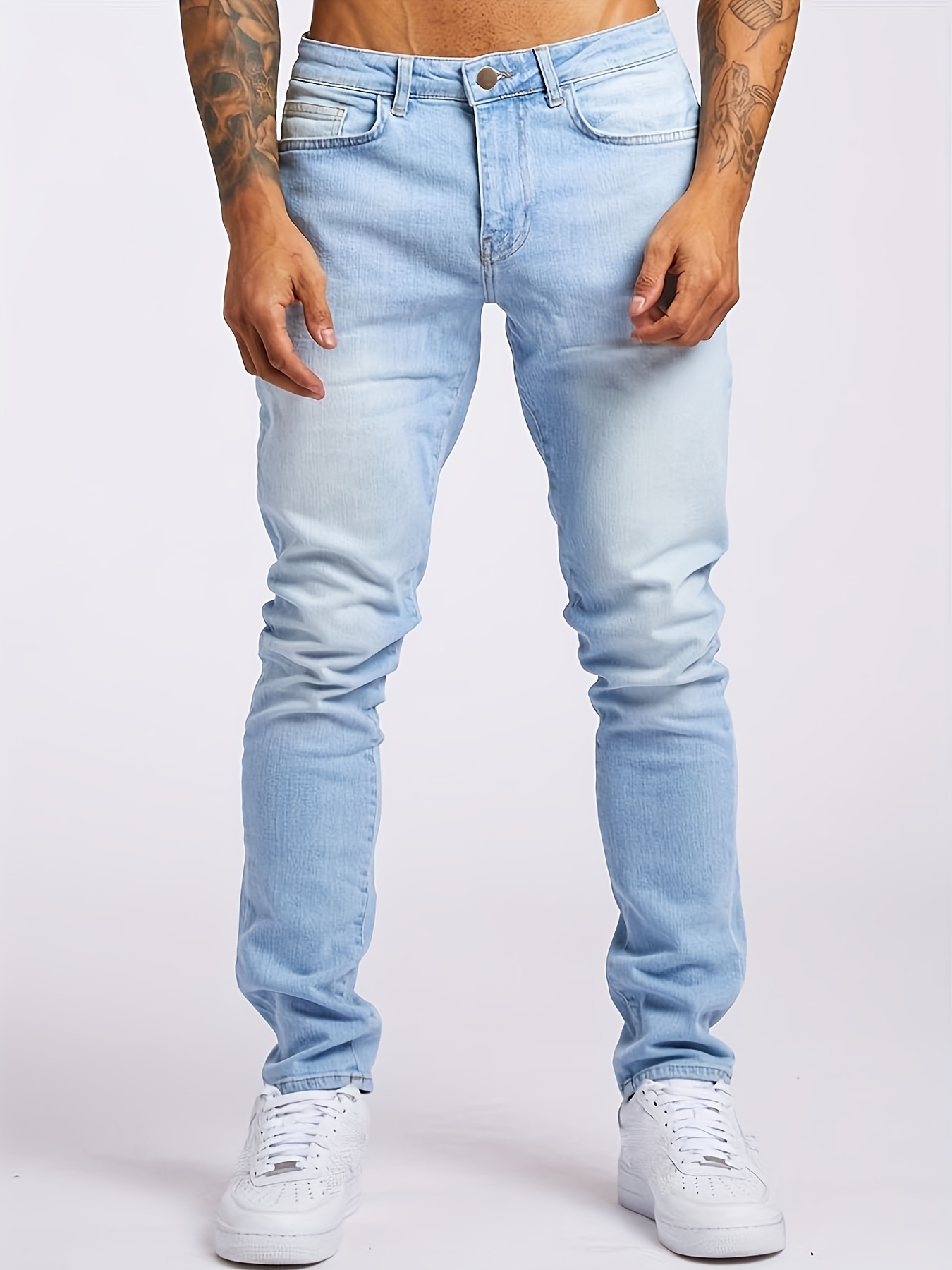 slim fit jeans mens casual street style solid color mid stretch denim pants for spring summer details 9