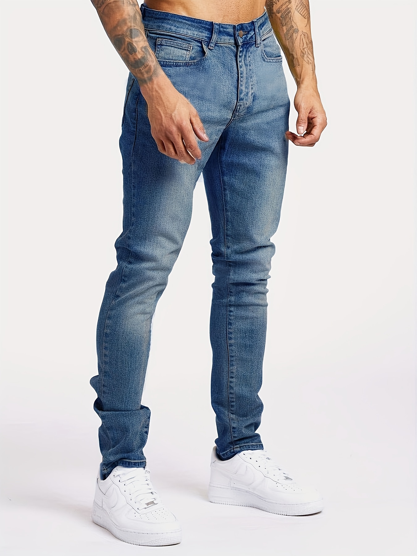 slim fit jeans mens casual street style solid color mid stretch denim pants for spring summer details 10