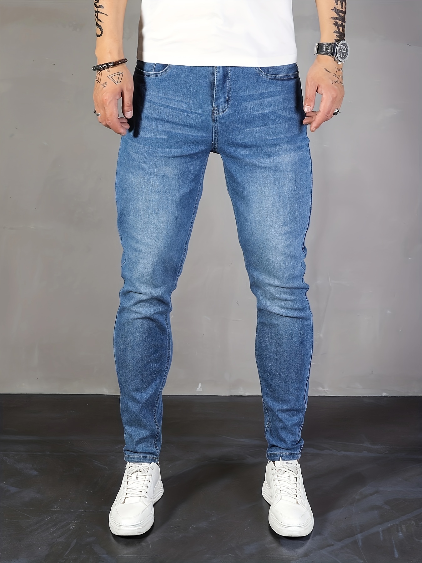 mens slim fit chic jeans mens casual street style distressed medium stretch jeans details 0