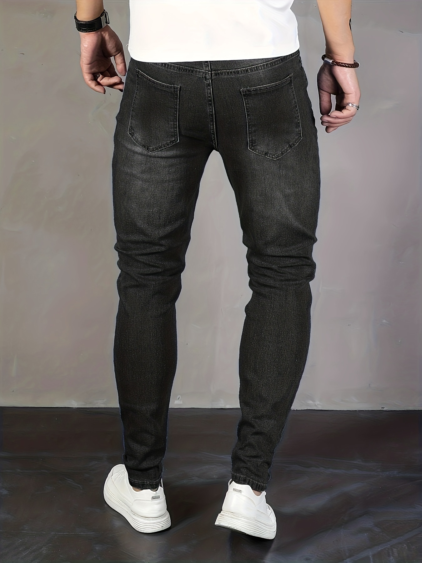 mens slim fit chic jeans mens casual street style distressed medium stretch jeans details 8