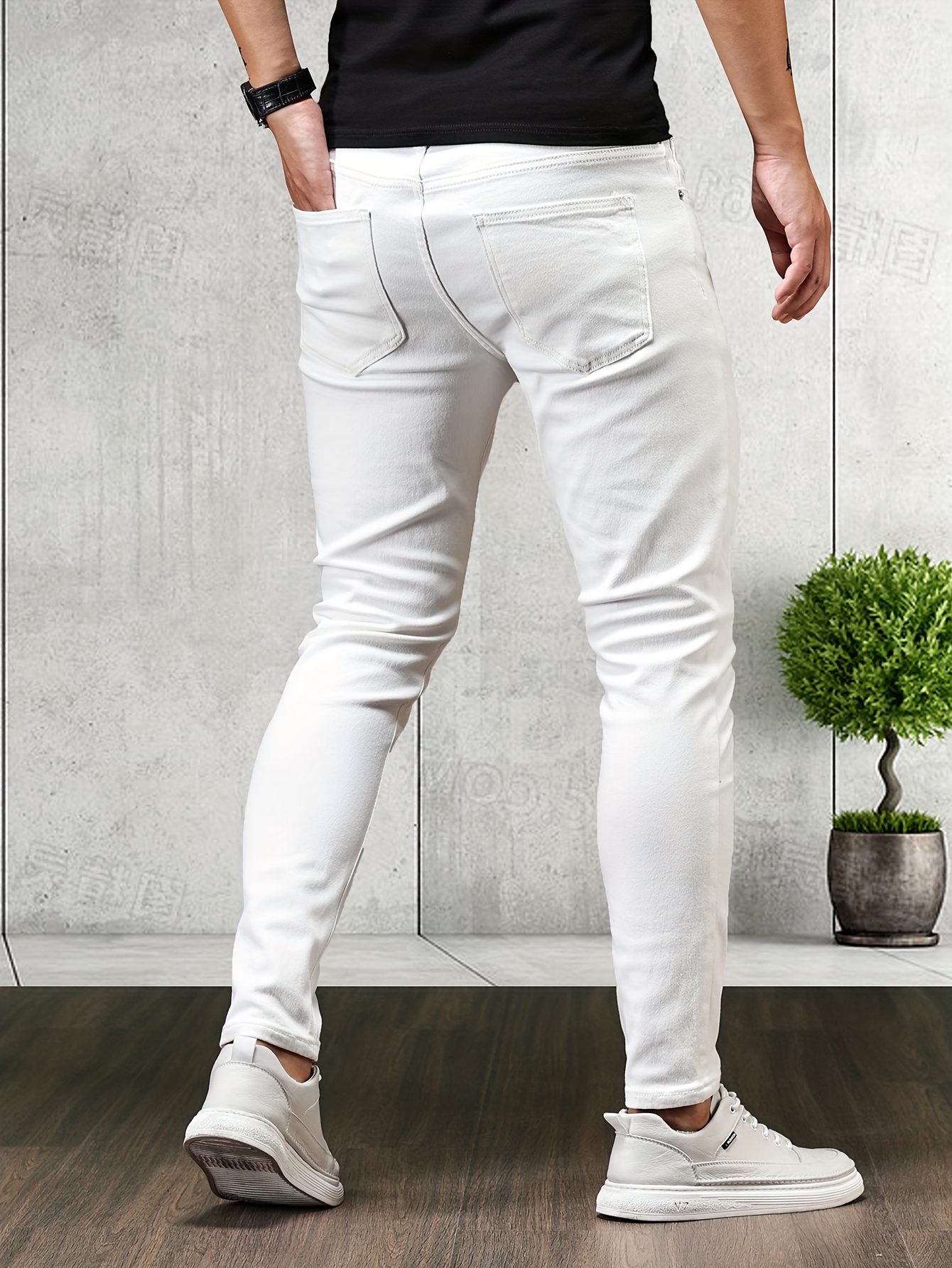 contrast stitching slim fit jeans mens casual street style mid stretch denim pants for spring summer details 9