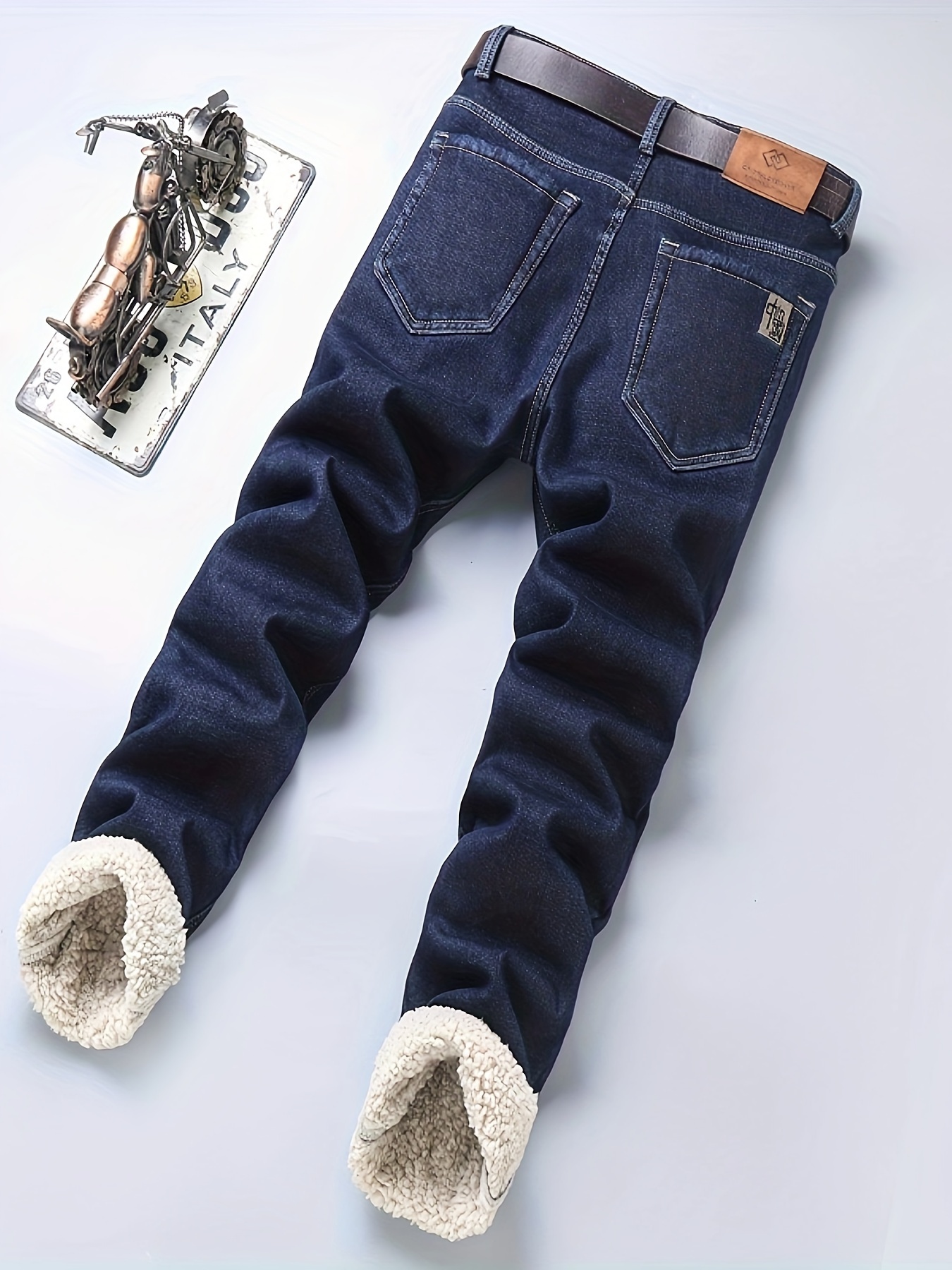 mens casual warm thick jeans classic design stretch straight leg jeans for business details 6